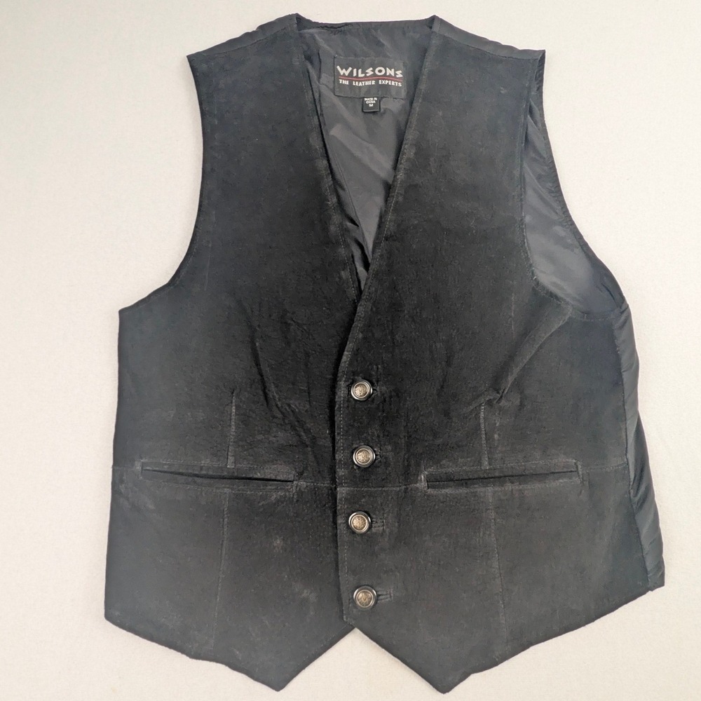 Wilsons Mens Black Suede Leather Vest Size M Waistcoat Goth Rodeo Retro